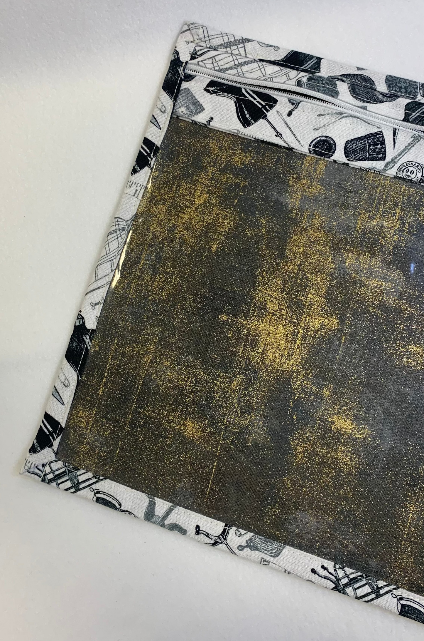 13x10 Vinyl Fronted project Bag - Greyscale Haberdashery