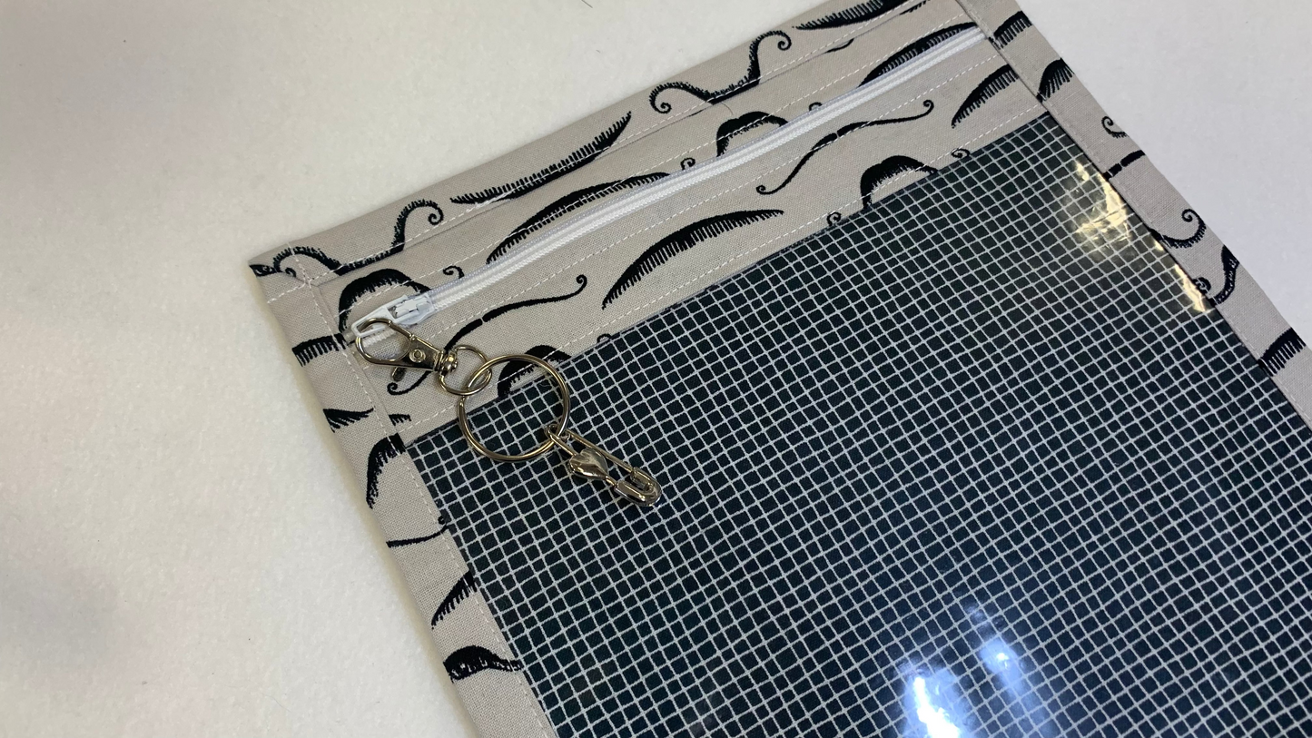 8x10 Vinyl Fronted Project Bag - Moustachioed Grey