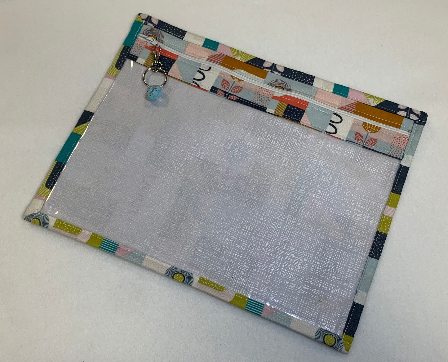 13x10 Vinyl Fronted Project Bag - Turquoise Geometric