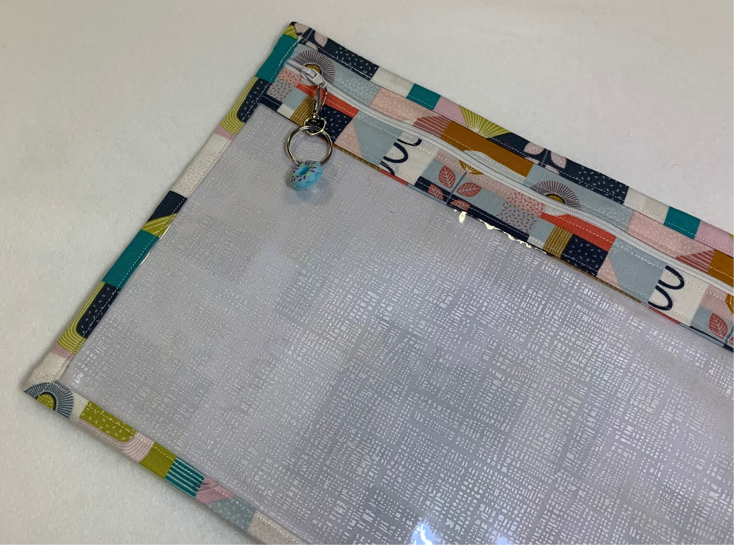 13x10 Vinyl Fronted Project Bag - Turquoise Geometric