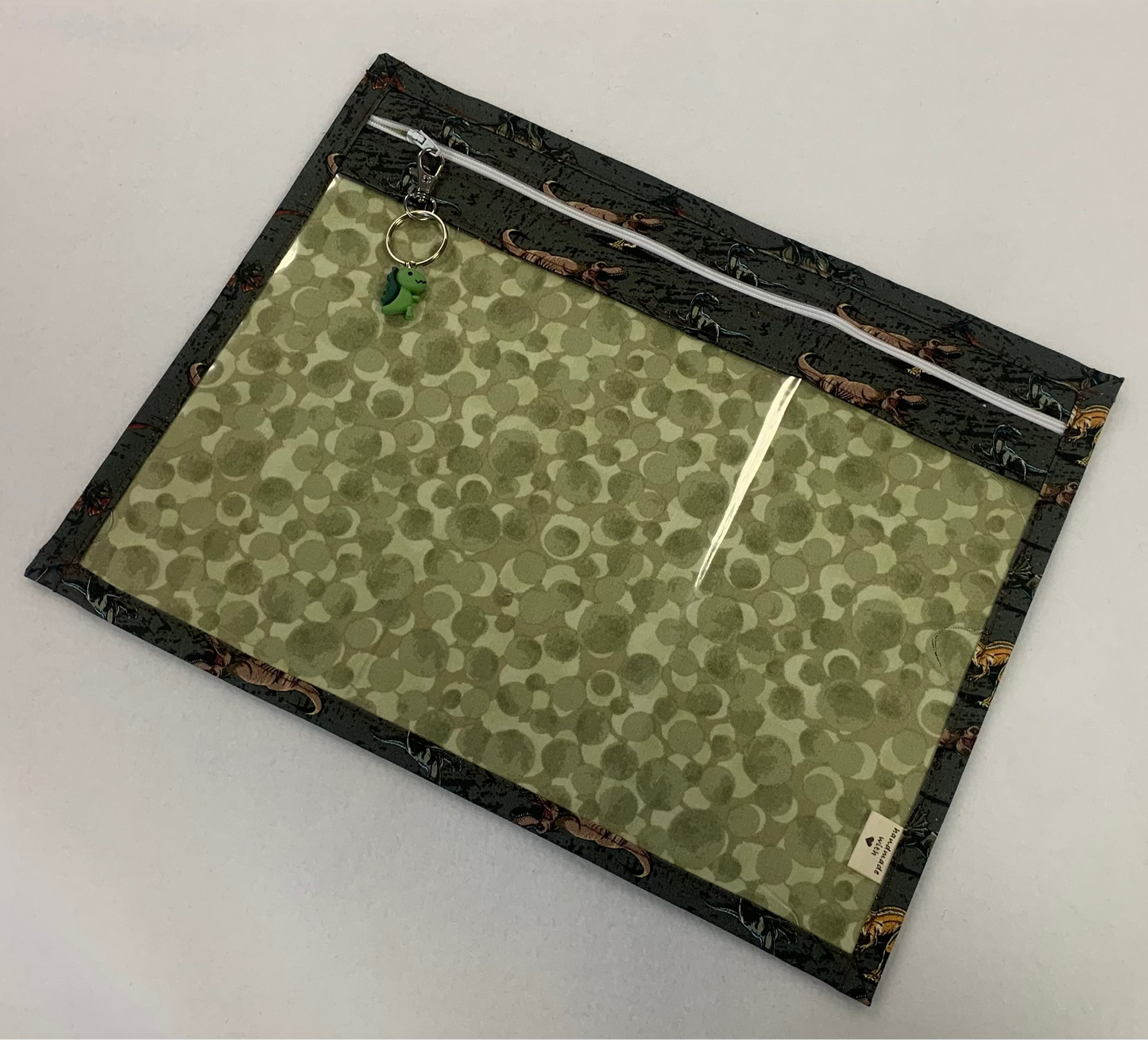 13x10 Vinyl Fronted Project Bag - Dinosaurs on Green