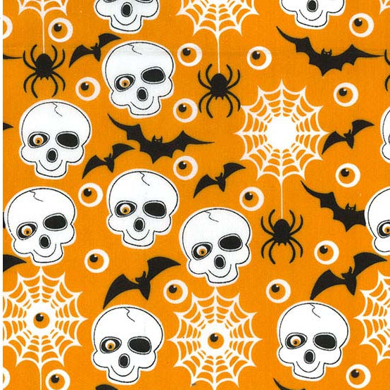 Oddies - Skulls and Bats on Orange Polycotton