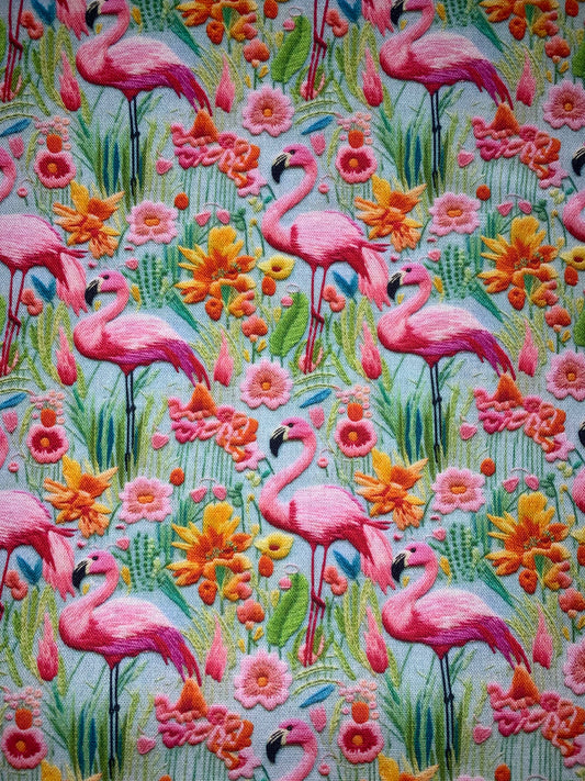Floral Flamingos - Faux Embroidery