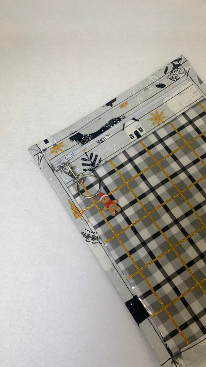 8x10 Vinyl Fronted Project Bag - Reindeer on Golden Plaid