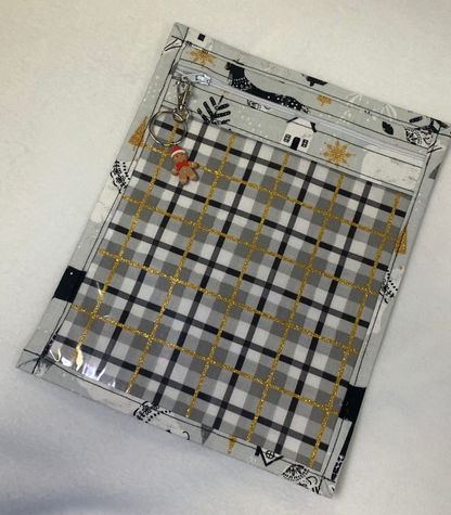 8x10 Vinyl Fronted Project Bag - Reindeer on Golden Plaid