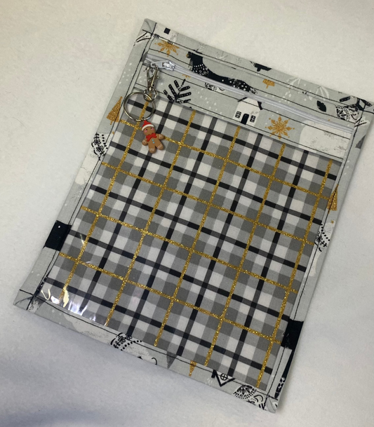 8x10 Vinyl Fronted Project Bag - Reindeer on Golden Plaid