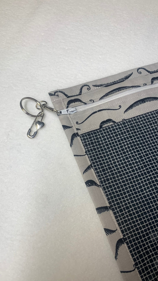 8x10 Vinyl Fronted Project Bag - Moustachioed Grey