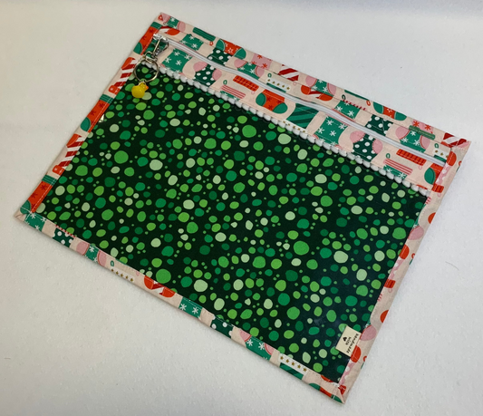 13x10 Vinyl Fronted Project Bag - Joyful Stocking with Snowball Trim