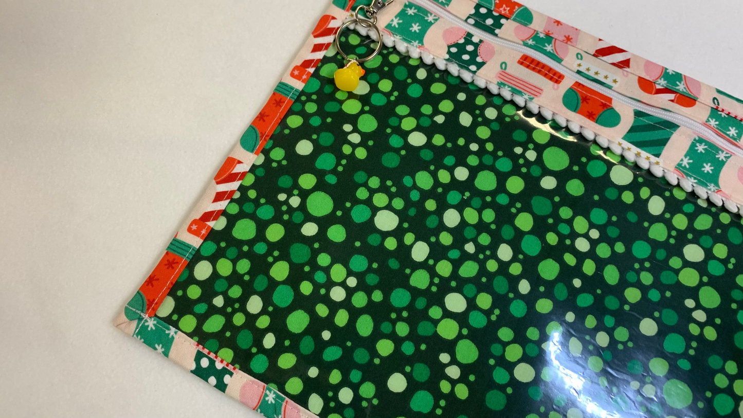 13x10 Vinyl Fronted Project Bag - Joyful Stocking with Snowball Trim