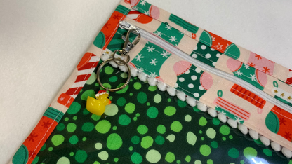 13x10 Vinyl Fronted Project Bag - Joyful Stocking with Snowball Trim