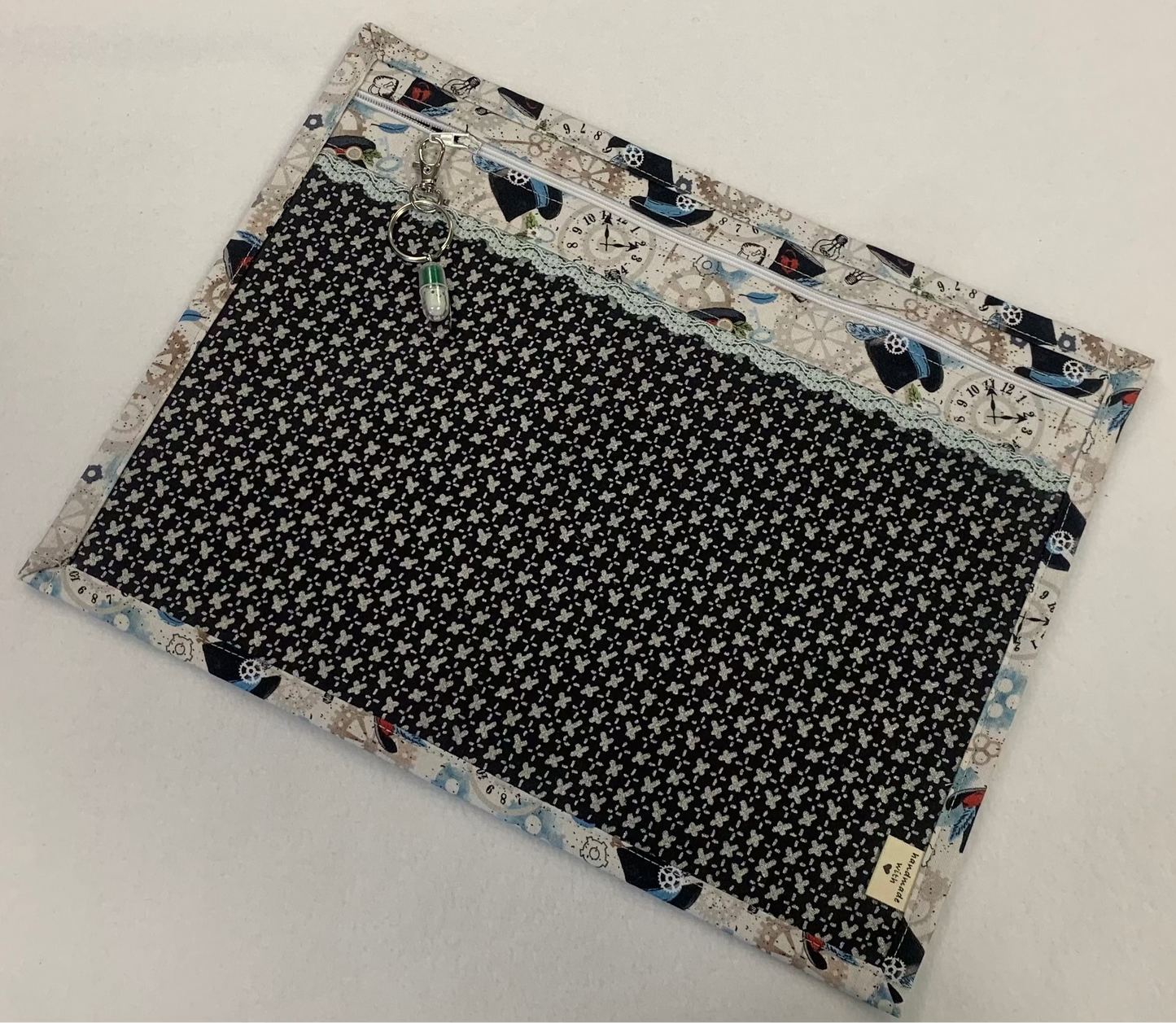 13x10 Vinyl Fronted Project Bag - Steampunk with Lace Trim