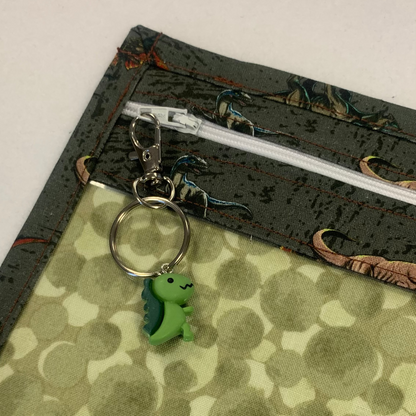 13x10 Vinyl Fronted Project Bag - Dinosaurs on Green