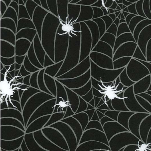 Oddies - White Spiders and Webs on Black Polycotton