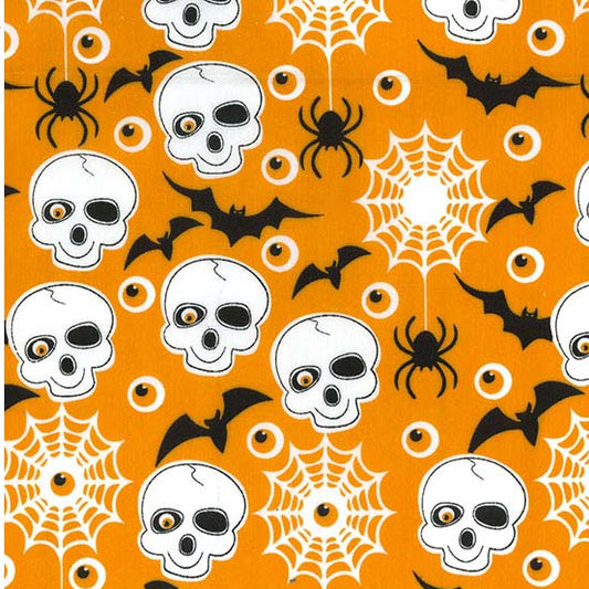 Oddies - Skulls and Bats on Orange Polycotton