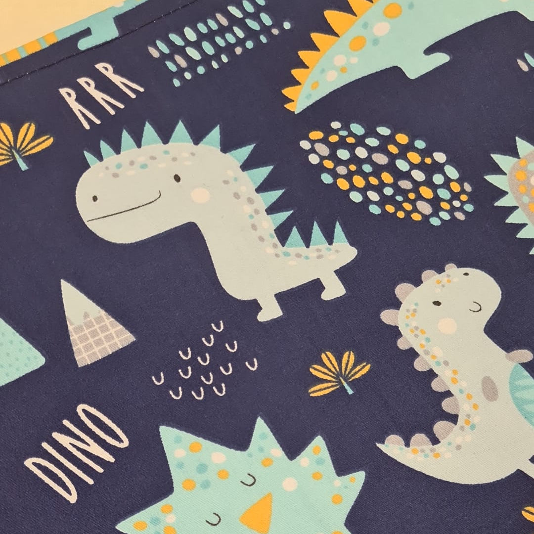 13x10 Vinyl Fronted Project Bag - Dino Rawr with Blue Trim