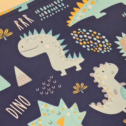 13x10 Vinyl Fronted Project Bag - Dino Rawr with Blue Trim