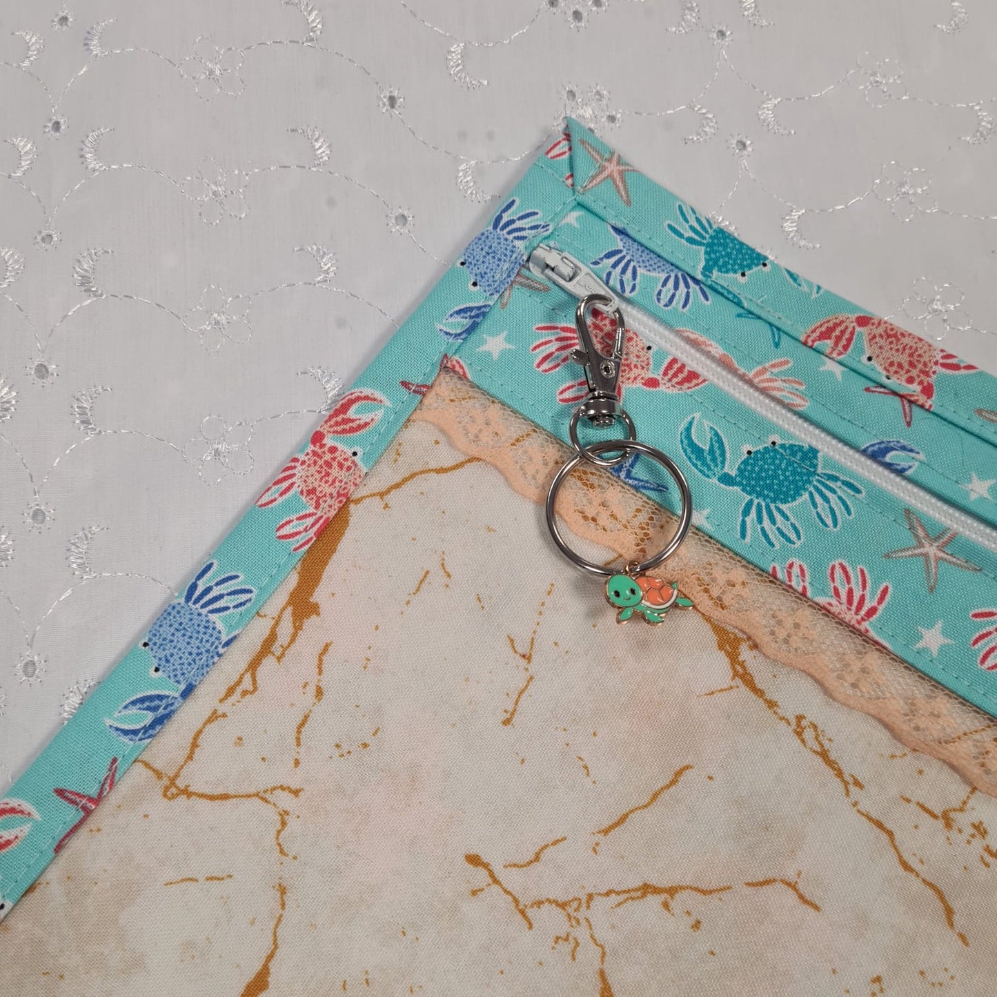 8x10 Vinyl Fronted Project Bag - Under the Sea with Lace Trim