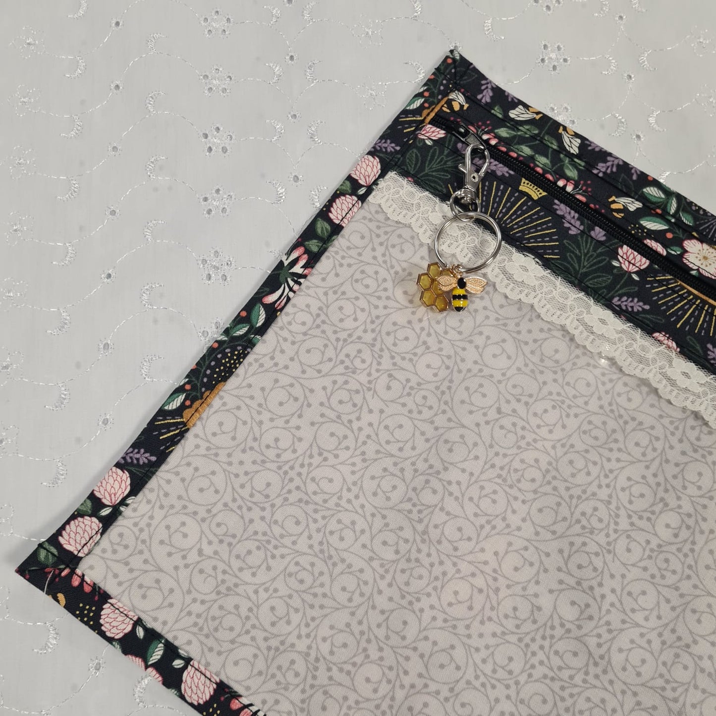 13x10 Vinyl Fronted Project Bag - Queen Bee with Lace Trim