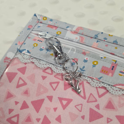 13x10 Vinyl Fronted Project Bag - Unicorns and Rainbows with Lace Trim
