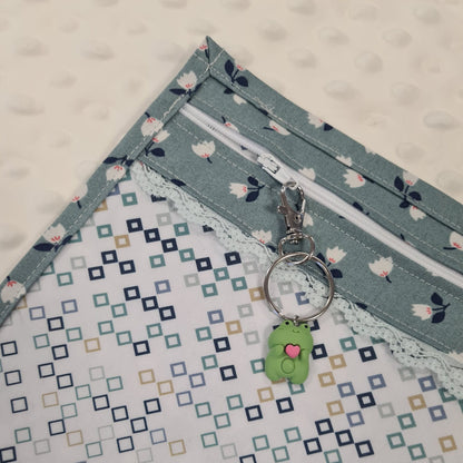 13x10 Vinyl Fronted Project Bag - Petite Folk Floral with Lace Trim