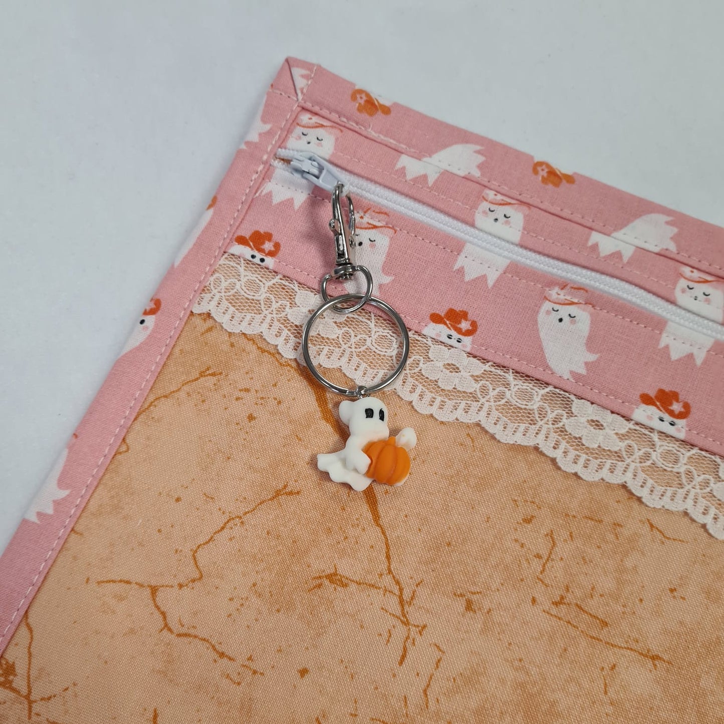 8x10 Vinyl Fronted Project Bag - Cowboy Ghosts with Lace Trim