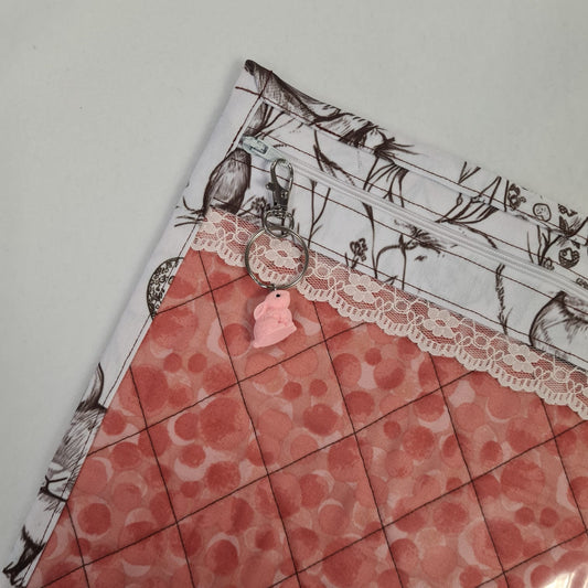 12x14 Vinyl Fronted Quilted Project Bag - Easter Bunnies with Lace Trim