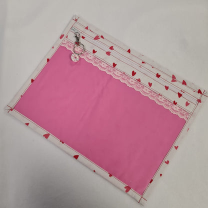 13x10 Vinyl Fronted Project Bag - Love-heart Collection With Lace Trim - Design 3