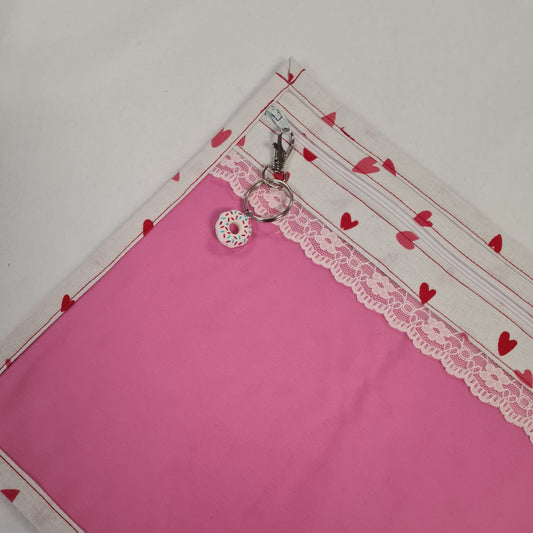 13x10 Vinyl Fronted Project Bag - Love-heart Collection With Lace Trim - Design 3