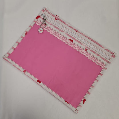 13x10 Vinyl Fronted Project Bag - Love-heart Collection With Lace Trim - Design 2