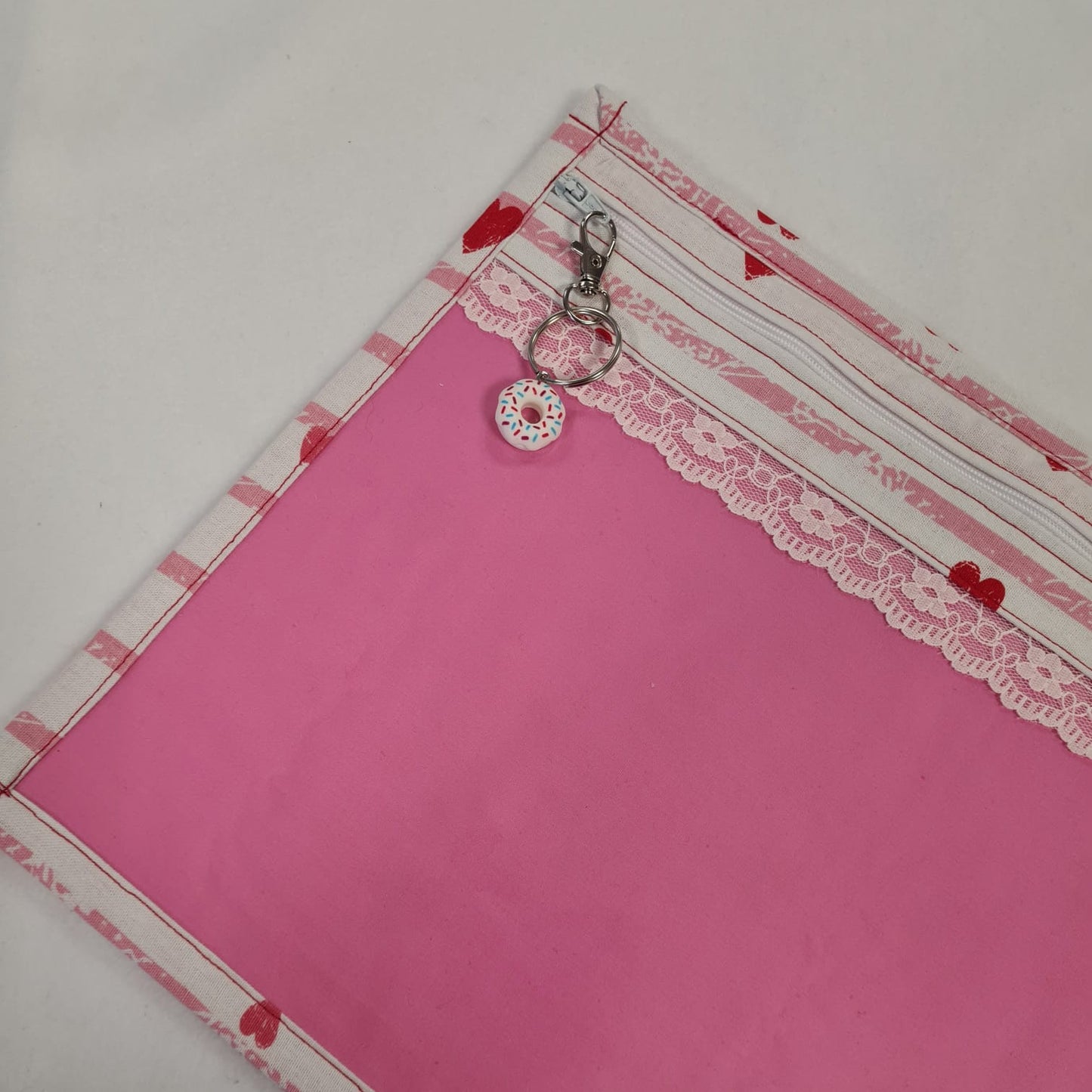 13x10 Vinyl Fronted Project Bag - Love-heart Collection With Lace Trim - Design 2