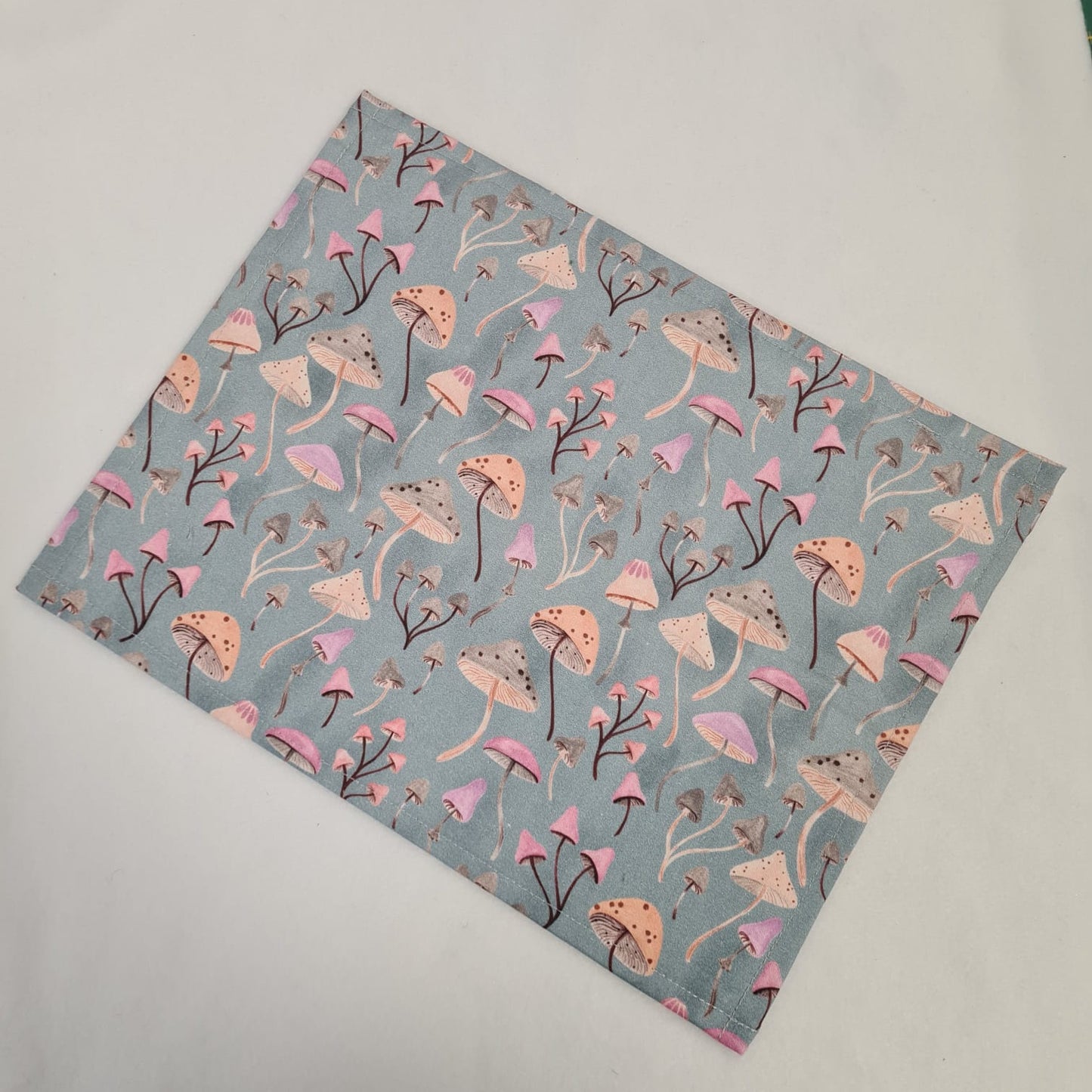 13x10 Vinyl Fronted Project Bag - Whimsical Mushrooms with Pink Lace Trim
