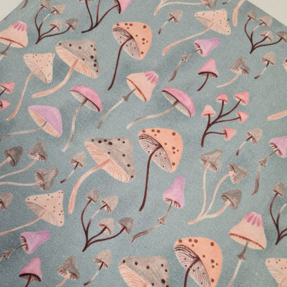 13x10 Vinyl Fronted Project Bag - Whimsical Mushrooms with Pink Lace Trim