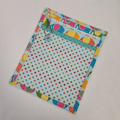 8x10 Vinyl Fronted Project Bag - Rainbow Elephants with Lace Trim