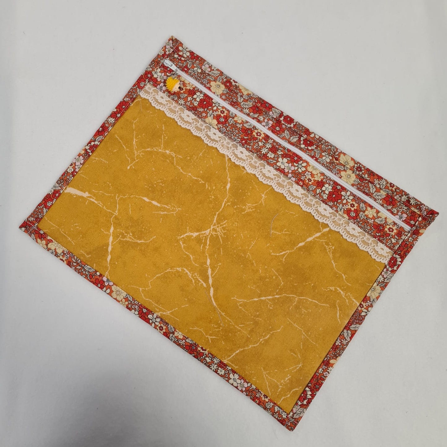 13x10 Vinyl Fronted Project Bag - Ditsy Floral on Yellow with Lace Trim