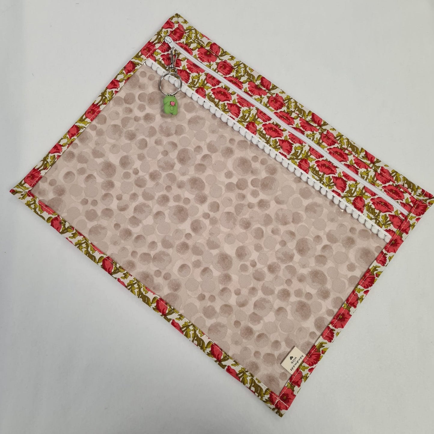 13x10 Vinyl Fronted Project Bag - Pink Floral with Bobble Trim