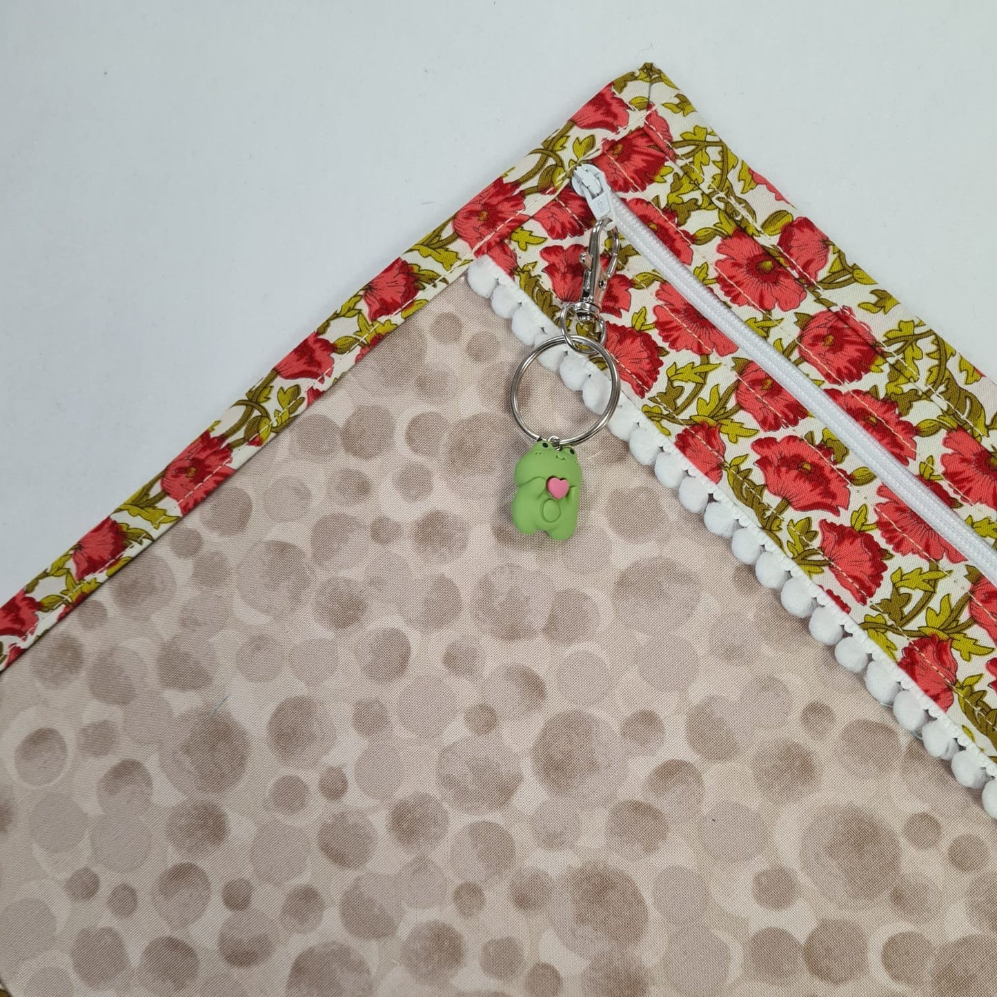 13x10 Vinyl Fronted Project Bag - Pink Floral with Bobble Trim