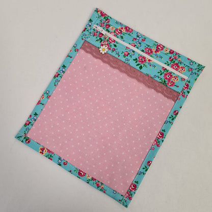 8x10 Vinyl Fronted Project Bag - Blue Spring Floral with Lace Trim