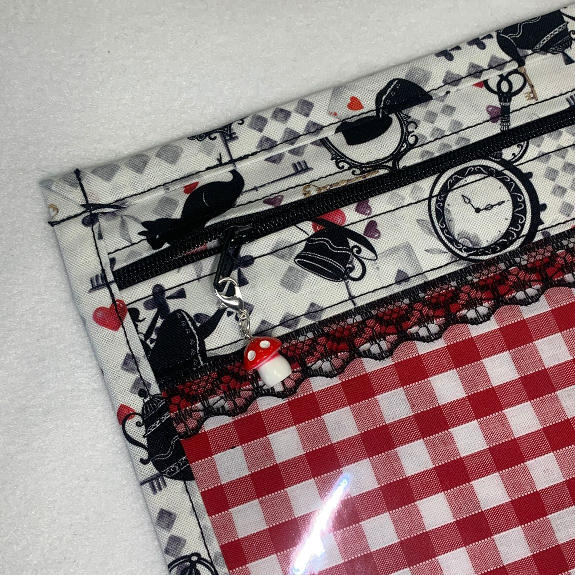 8x10 Vinyl Fronted Project Bag - Alice in Wonderland with Lace Trim