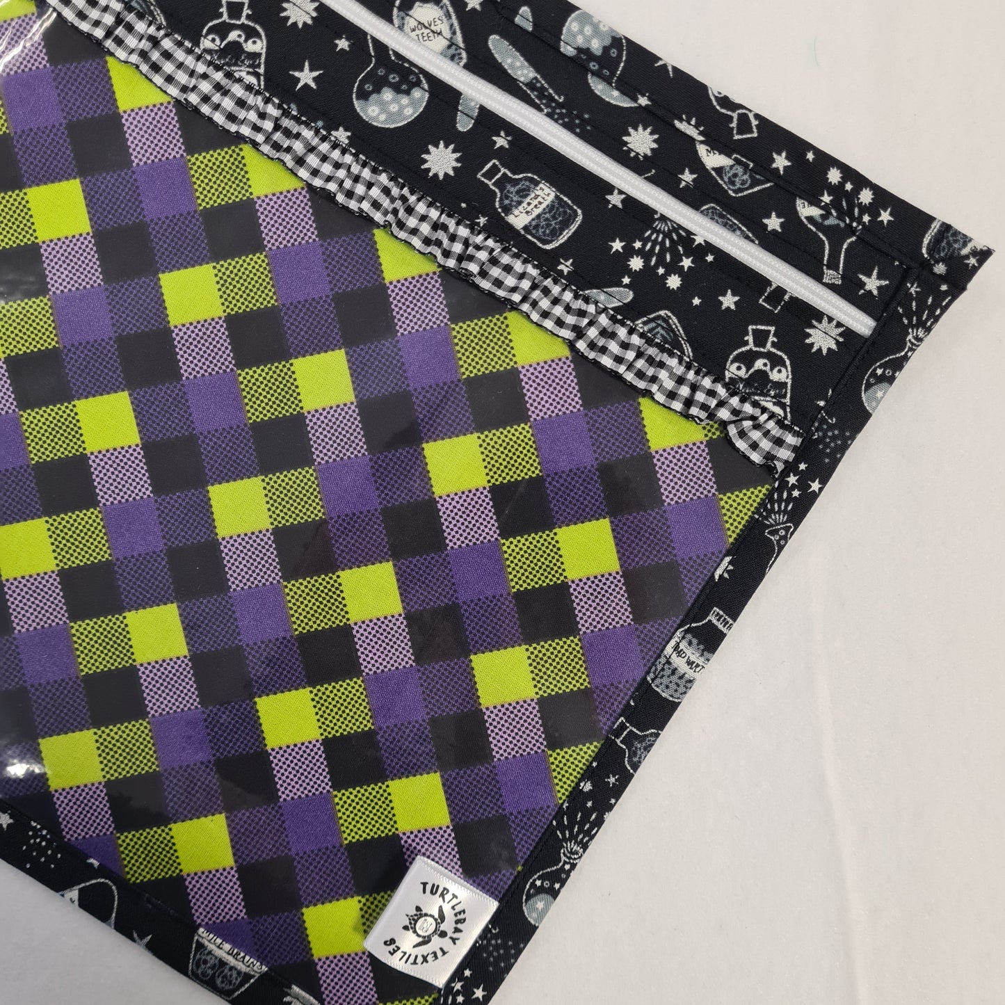 13x10 Vinyl Fronted Project Bag - Spooky Potions with checkered Trim