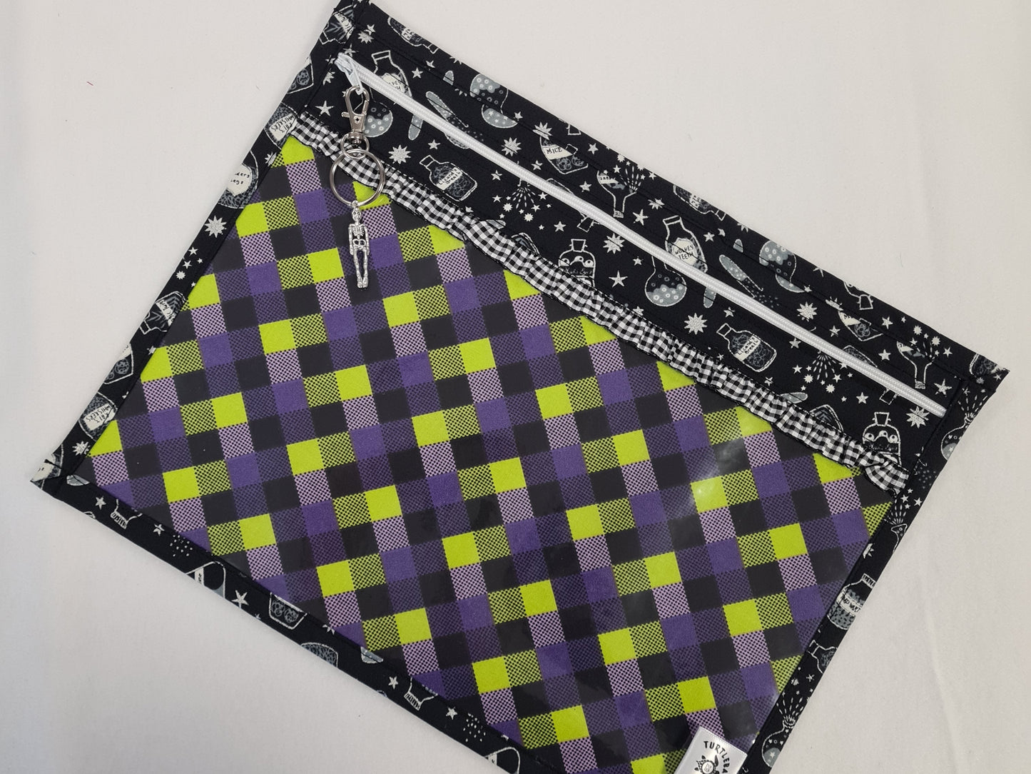 13x10 Vinyl Fronted Project Bag - Spooky Potions with checkered Trim