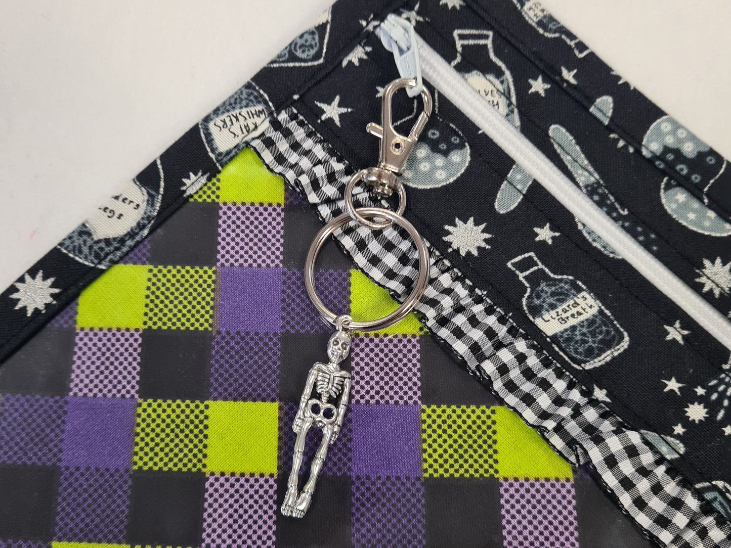 13x10 Vinyl Fronted Project Bag - Spooky Potions with checkered Trim
