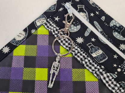 13x10 Vinyl Fronted Project Bag - Spooky Potions with checkered Trim